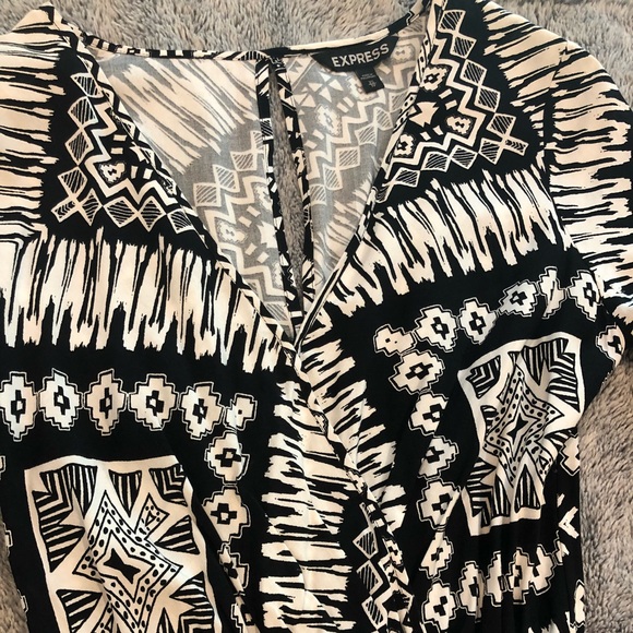 Black and White Ikat Print Surplice Maxi Dress - Picture 5 of 6